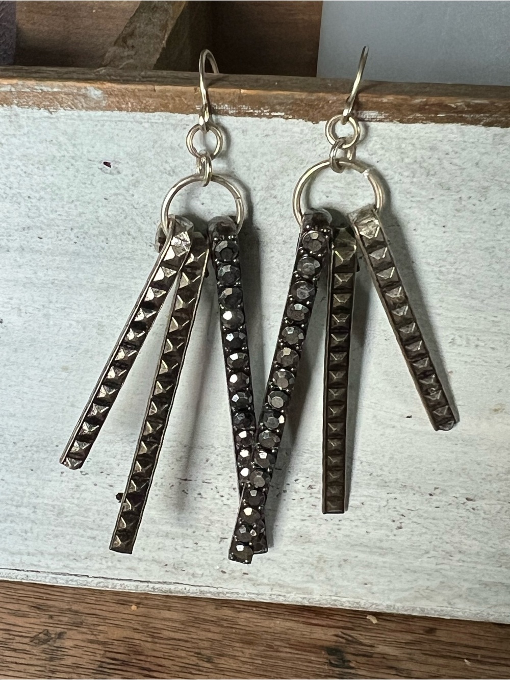Silver-Tone Black Crystal Bar Dangle Earrings - Women Accessories